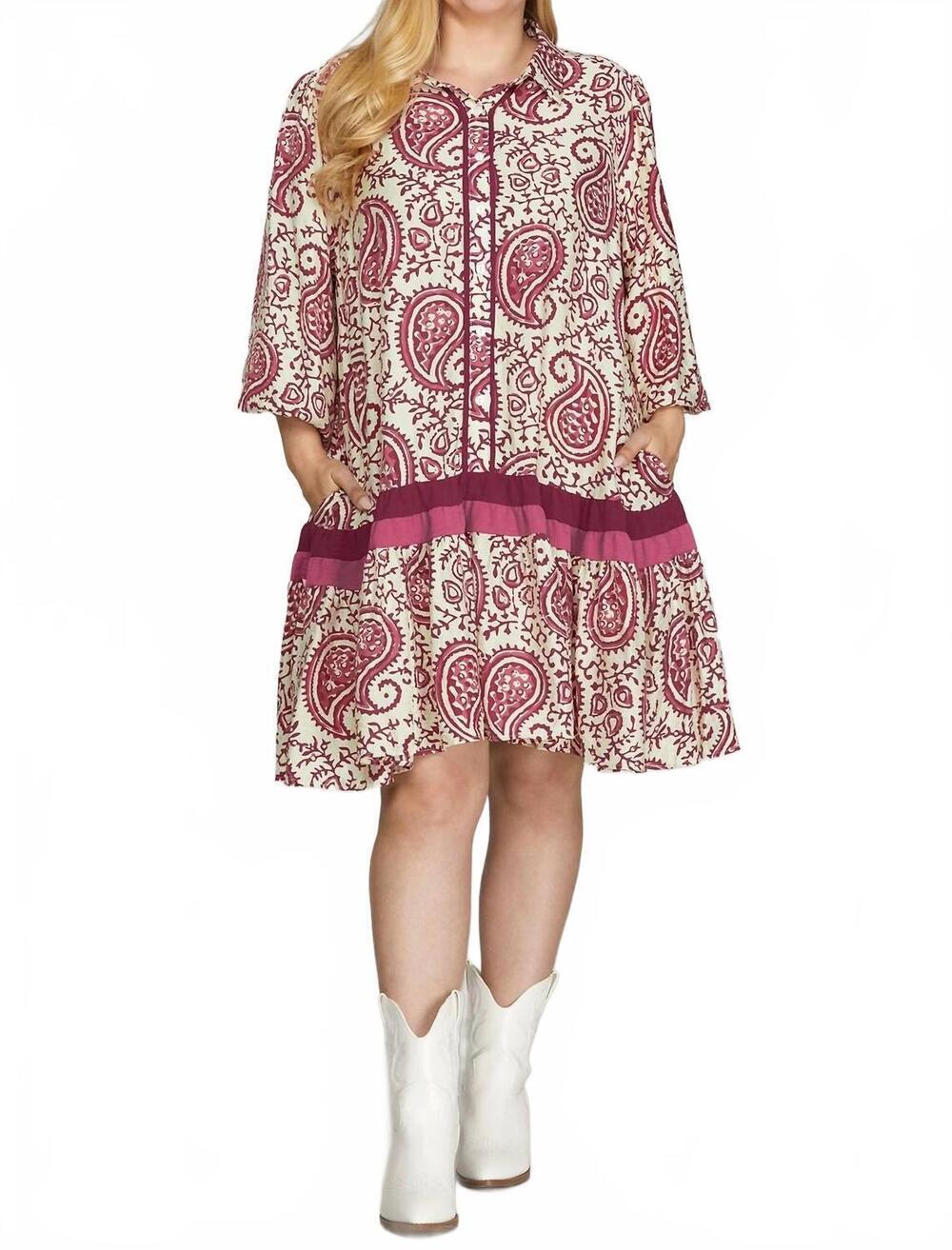 NEW SHE + SKY berry dress -plus in cream and magenta